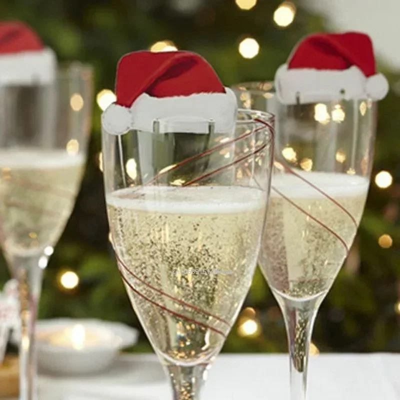 Cocktail Recipe Book - 10 個クリスマスカップカードサンタ帽子ワイングラス装飾装飾品ナヴィダードノエル新年ギフトホームクリスマス装飾
