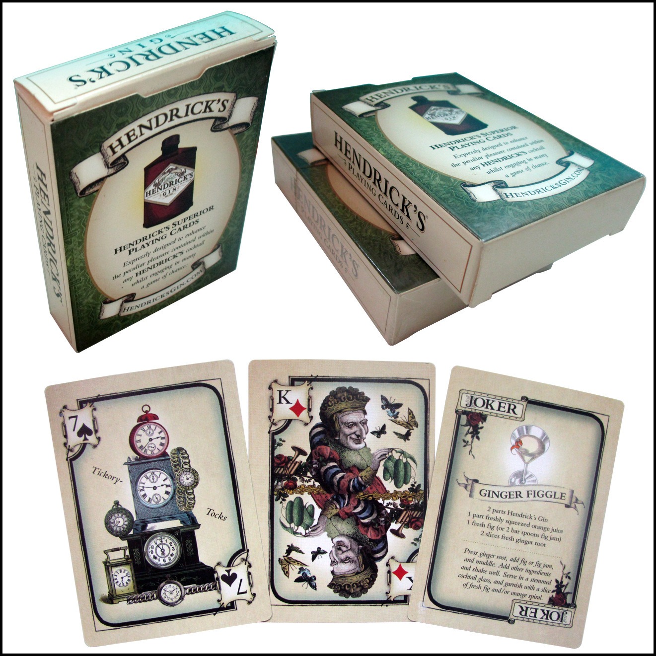 Cocktail Recipe Book - フル52枚カードセット ヘンドリックスジン プレイイングカードデッキ - 珍しいビクトリア朝スタイルのコレクターズカード カクテルレシピ付き