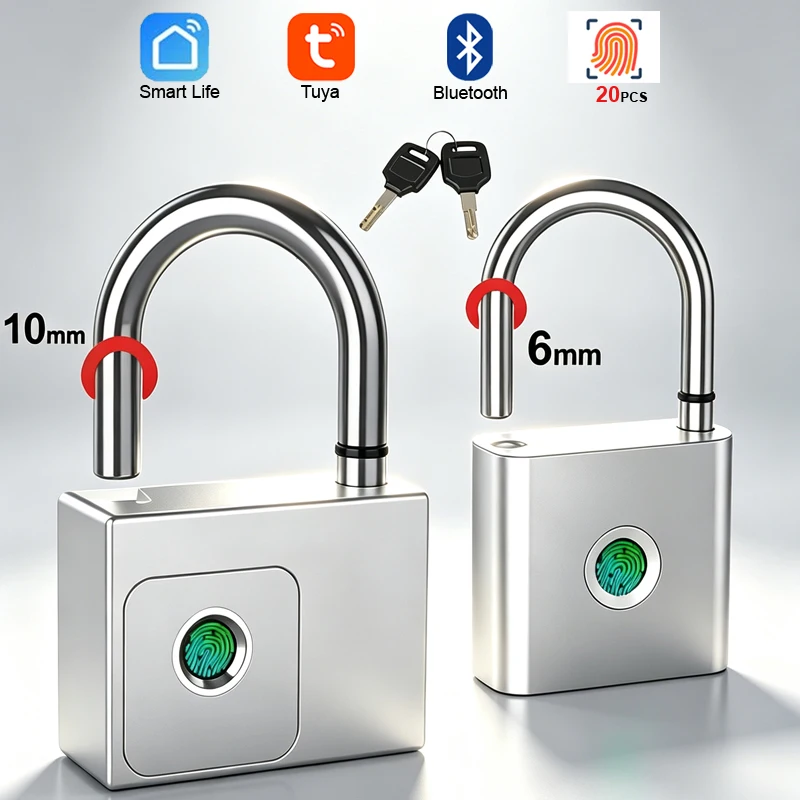 Home Bargains - 指紋認証南京錠 Bluetoothスマートホームドアロック 20グループ指紋セーフバックアップキー USB充電 家庭用 ガレージ用