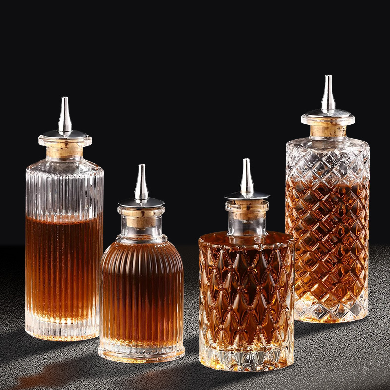 カクテルビターズボトルキャップ付きヴィンテージガラスステンレ - Bitters Bottle Set のレビューと価格
