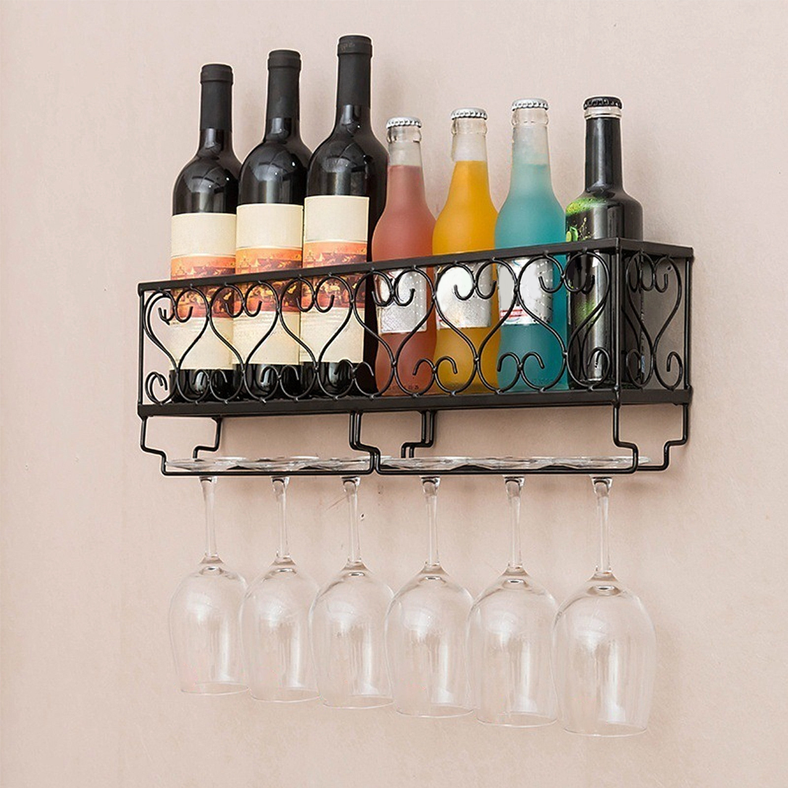 1 個の壁掛けワインボトルラック高品質の金属製簡単設置安定し - Home Bar Stand のレビューと価格
