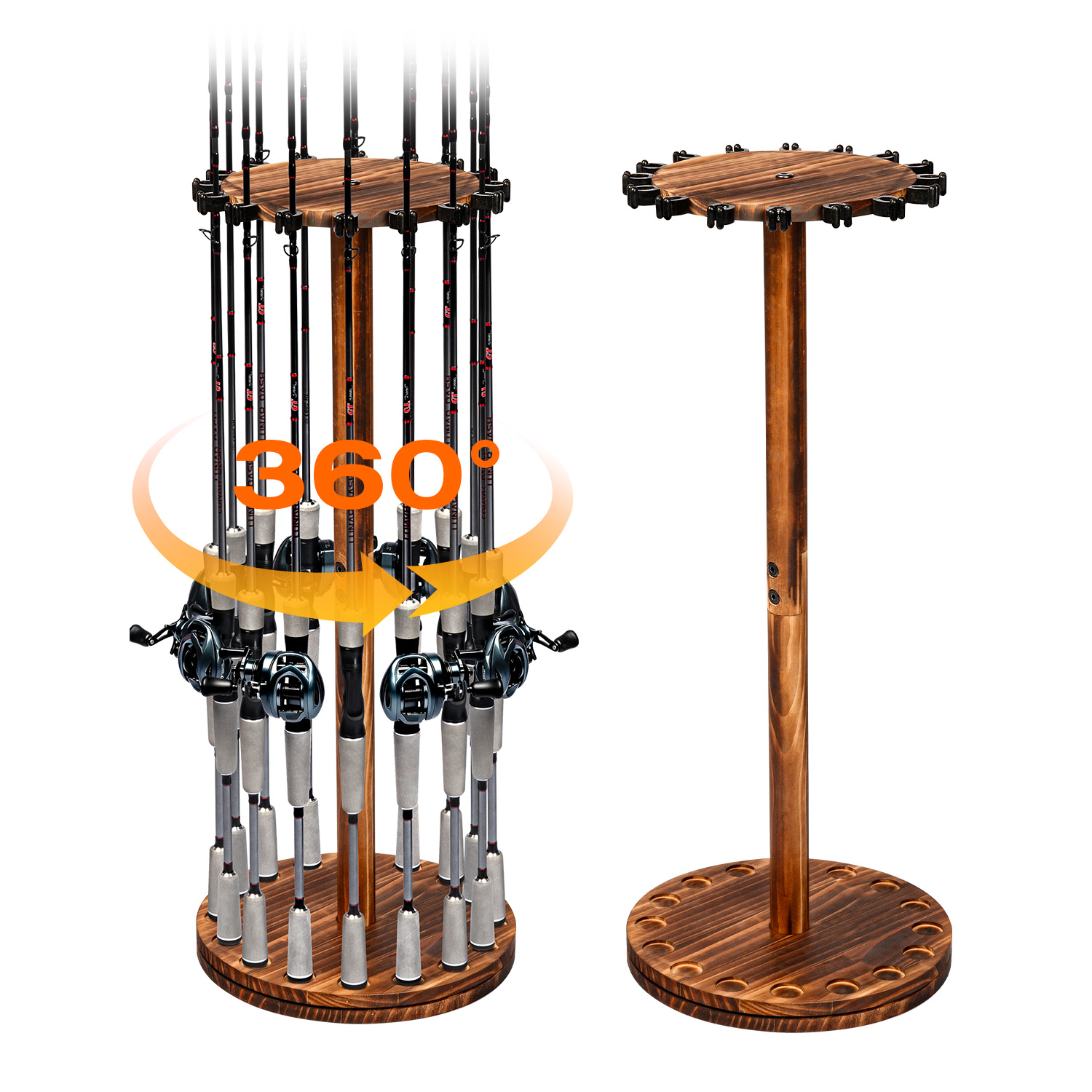 丸型炭化木材製釣り竿ホルダー回転式ディスプレイスタンド釣り竿 - Home Bar Stand のレビューと価格