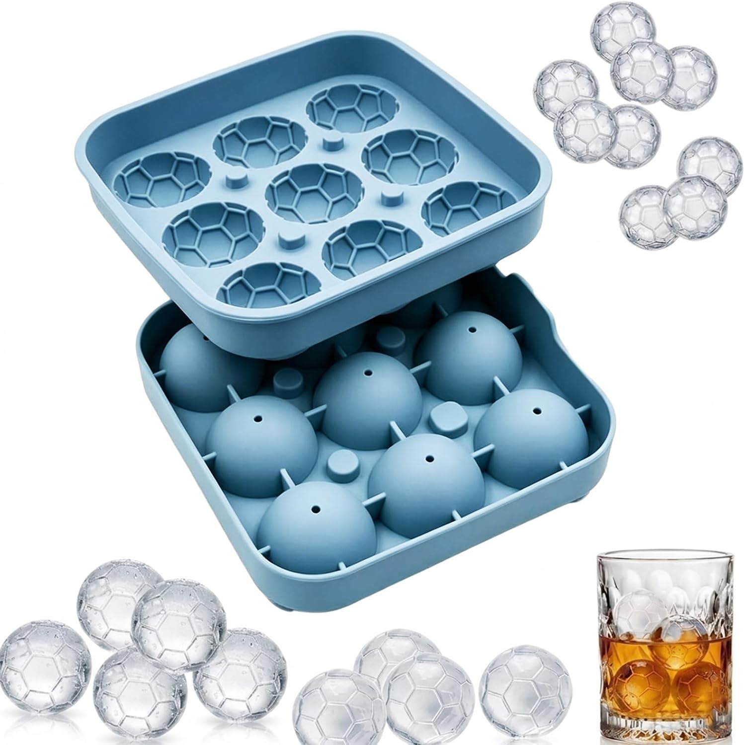 サッカーボール型製氷皿、9/4個取りシリコン製フットボール型 - Ice Mold Sphere のレビューと価格